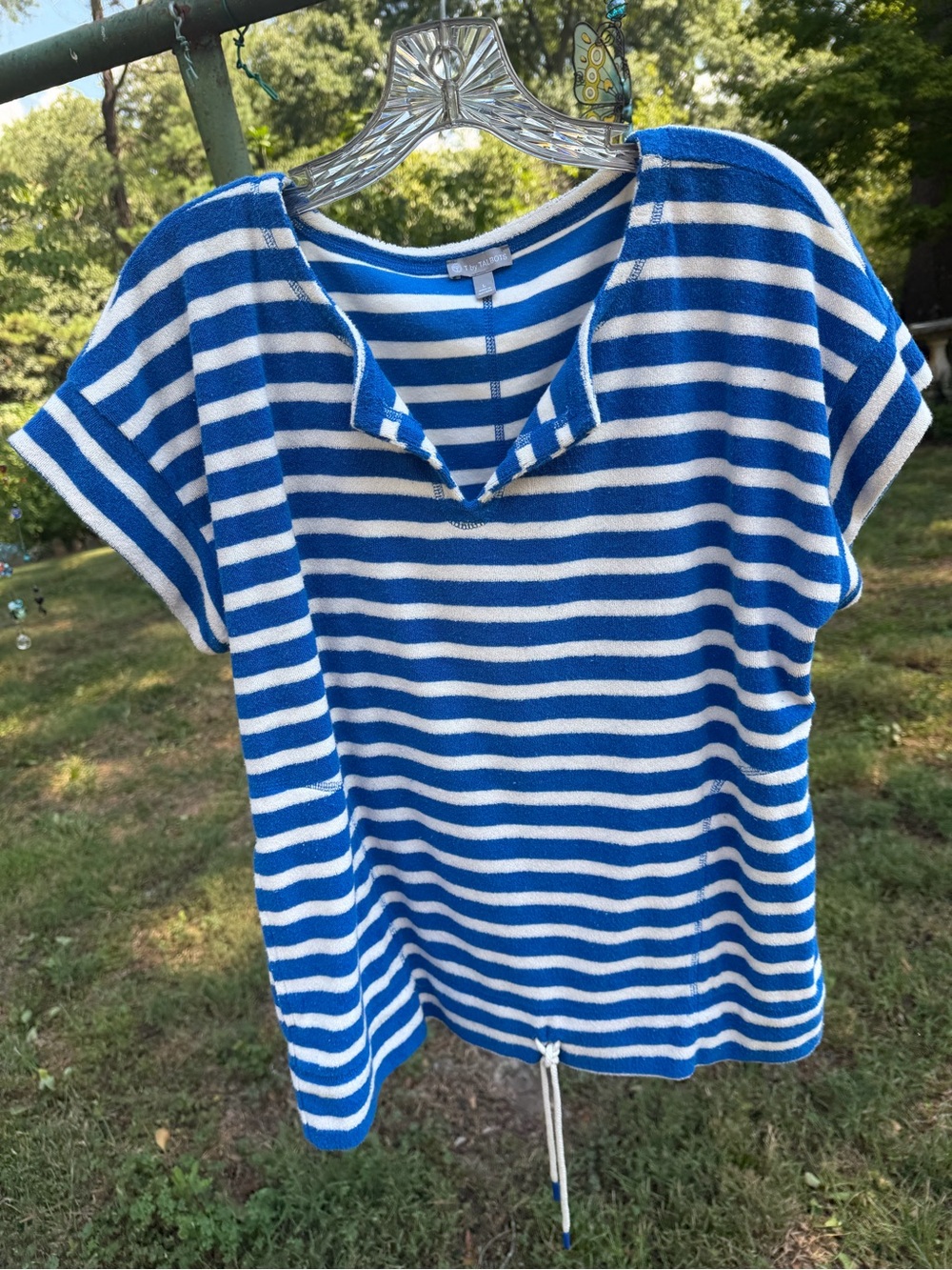 Talbots Blue and White Striped Notch V Knit Top